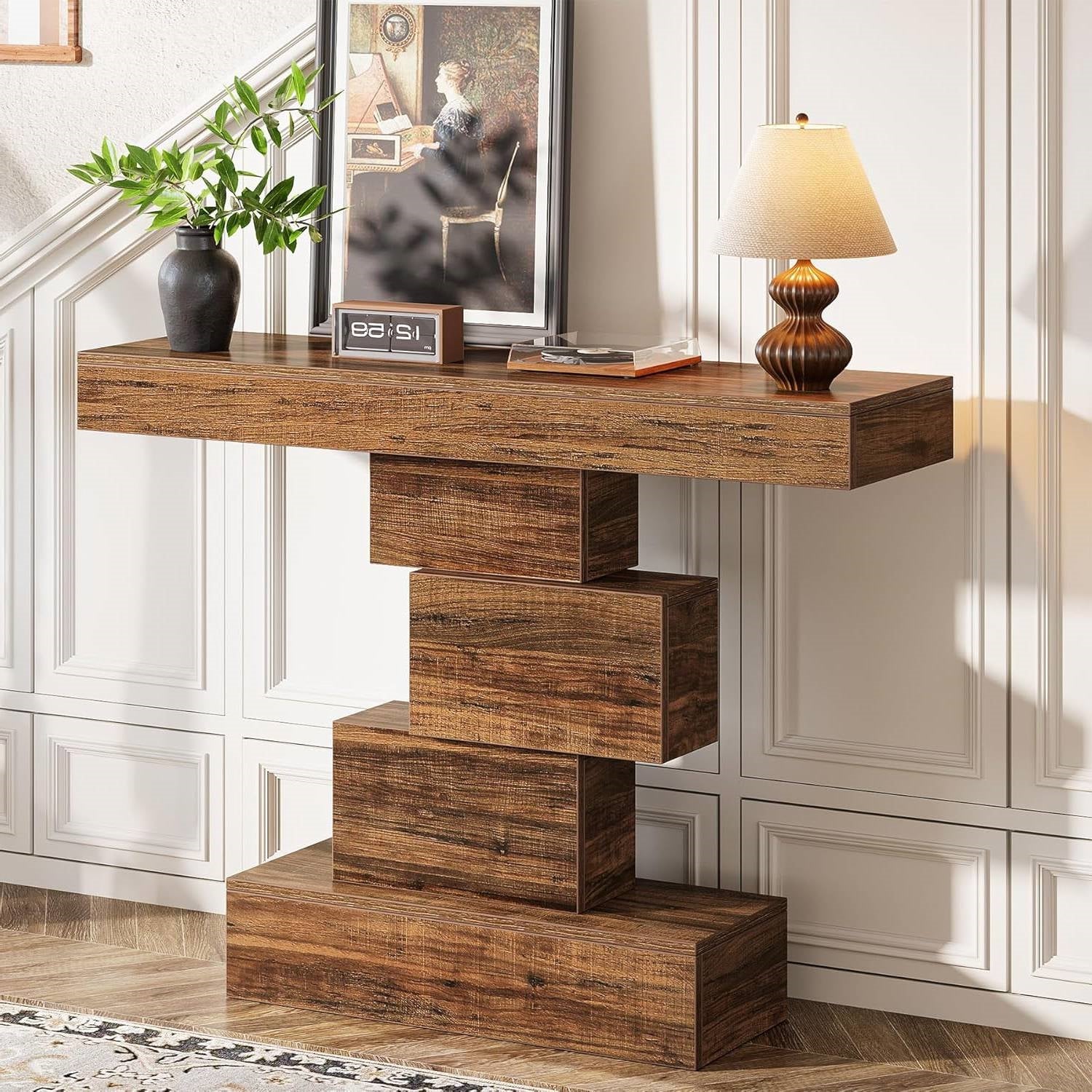 Farmhouse Console Accent Sofa Table in Rustic Brown Wood Finish