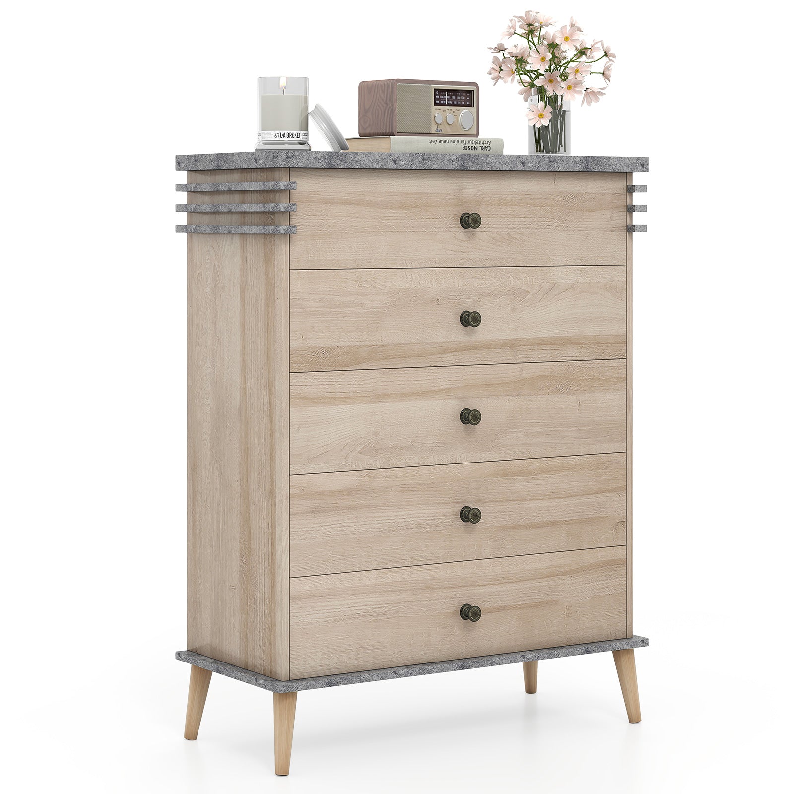 Farmhouse Chest Dresser, Tall Storage Organizer - Grey