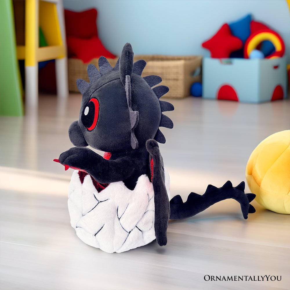 Drogo the Dino in an Egg Plushie - 12" Black & Red Dinosaur Stuffed Animal