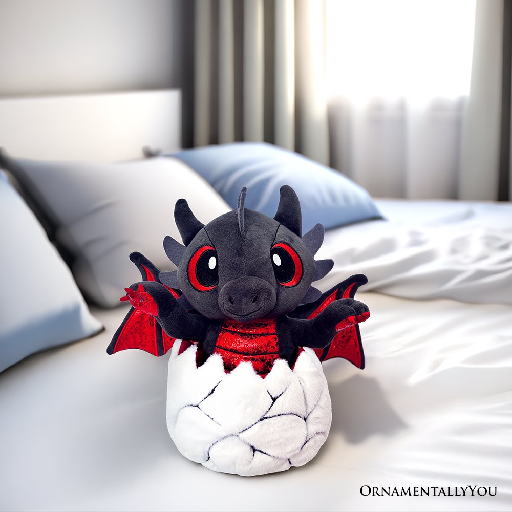 Drogo the Dino in an Egg Plushie - 12" Black & Red Dinosaur Stuffed Animal