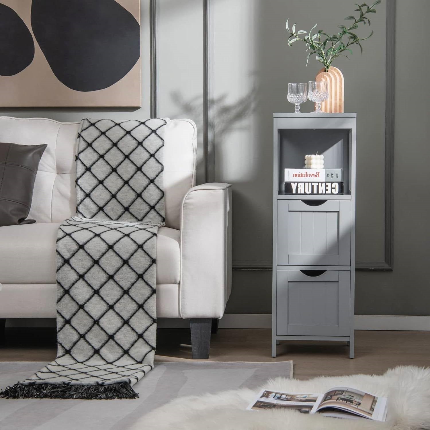 Modern Farmhouse 2-Drawer Bathroom Floor Cabinet with Shelf