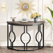 Half Moon Accent Sofa Table with Grey Wood Top, Black Frame