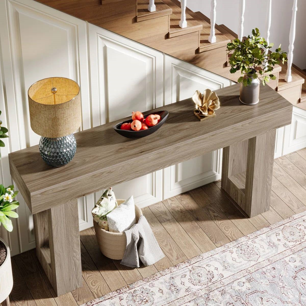 Farmhouse Entryway Console Sofa Table in Grey Wood Finish