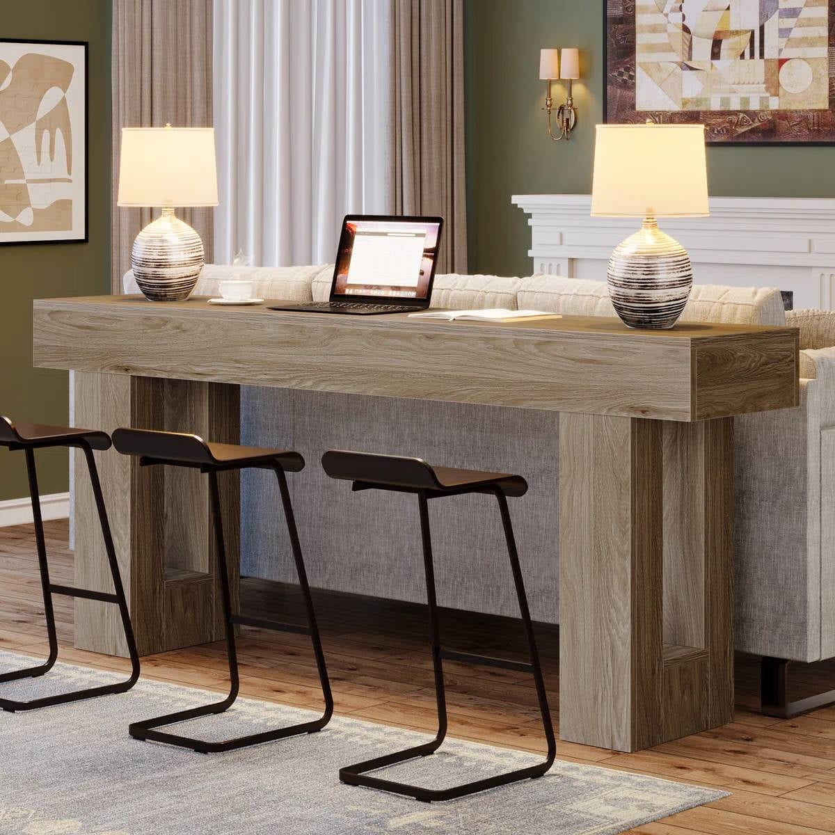 Farmhouse Entryway Console Sofa Table in Grey Wood Finish