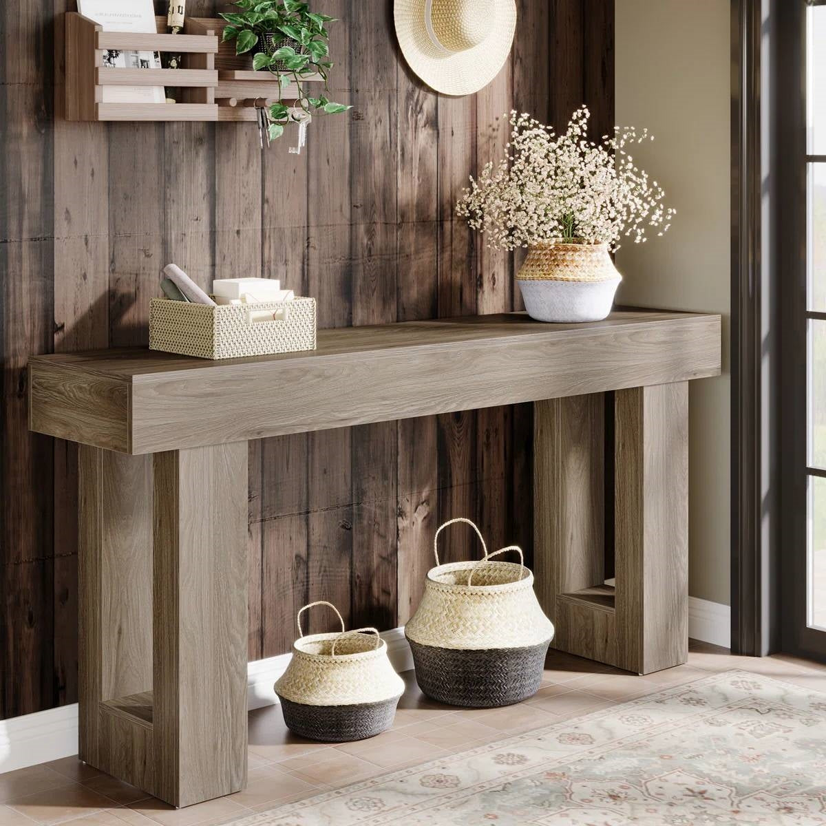 Farmhouse Entryway Console Sofa Table in Grey Wood Finish