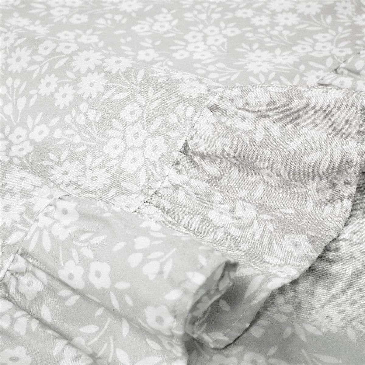 King Size, Grey Ruffle, Floral Polyester 6 Piece Sheet Set