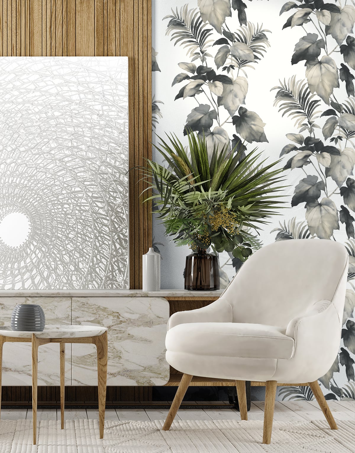 Leaf Stripe Botanical Peel and Stick Removable Wallpaper