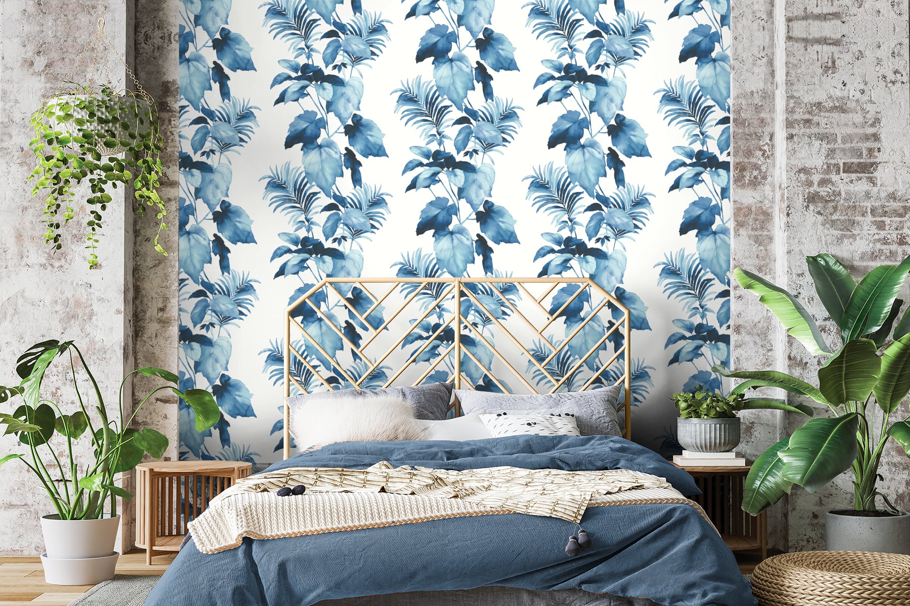 Leaf Stripe Botanical Peel and Stick Removable Wallpaper