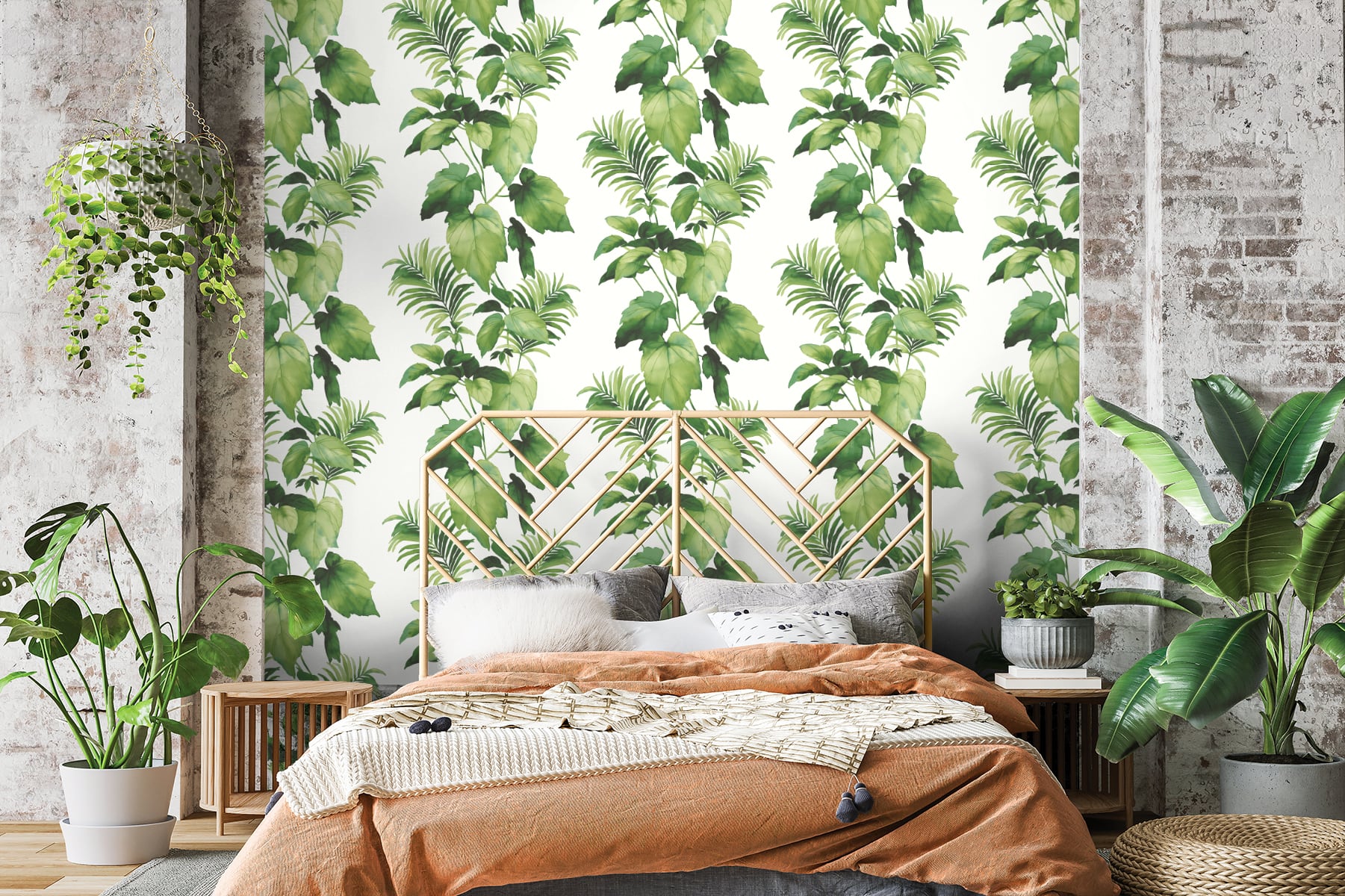 Leaf Stripe Botanical Peel and Stick Removable Wallpaper