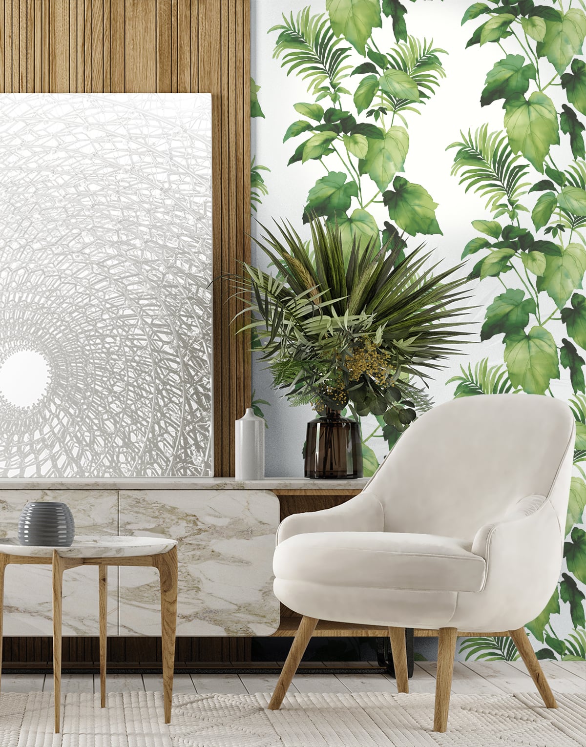 Leaf Stripe Botanical Peel and Stick Removable Wallpaper