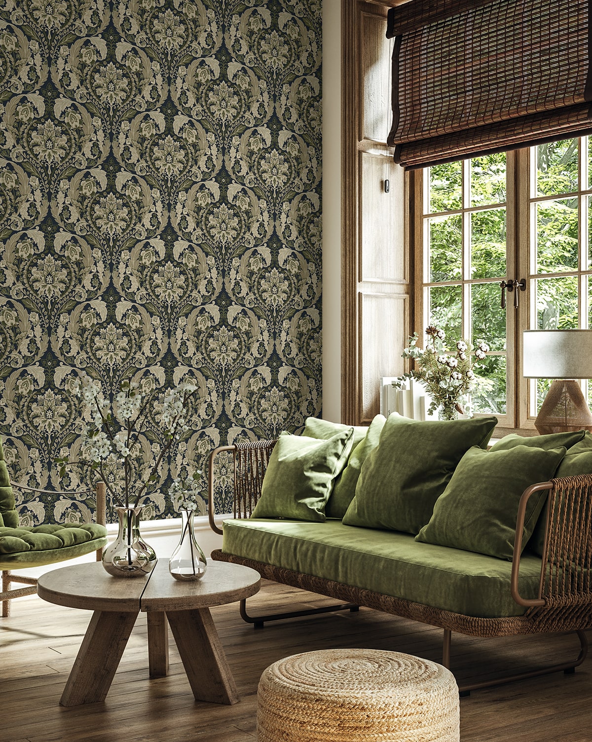 Thornton Vintage Damask Peel and Stick Removable Wallpaper