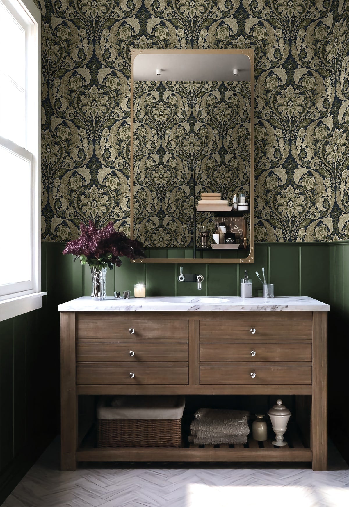 Thornton Vintage Damask Peel and Stick Removable Wallpaper