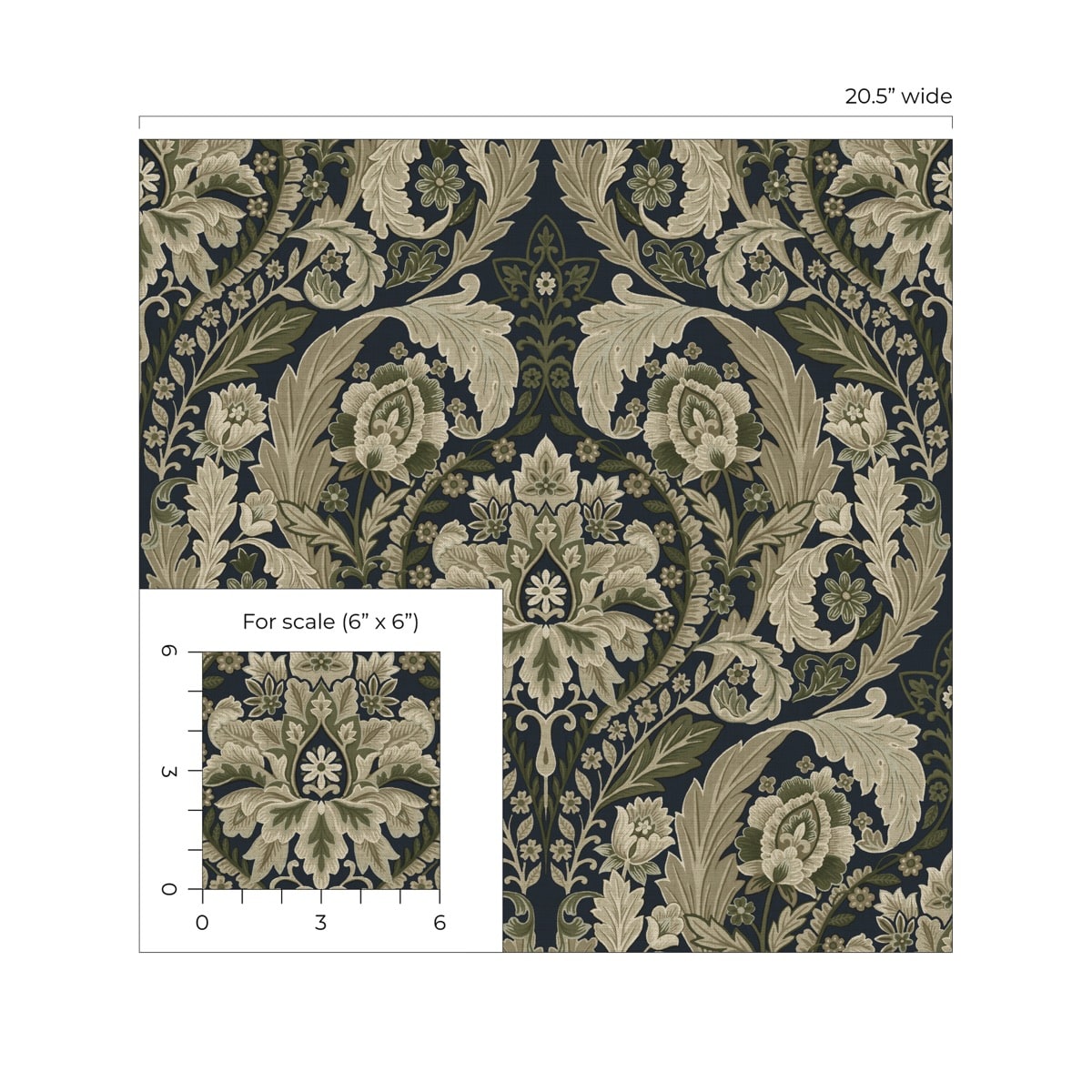 Thornton Vintage Damask Peel and Stick Removable Wallpaper