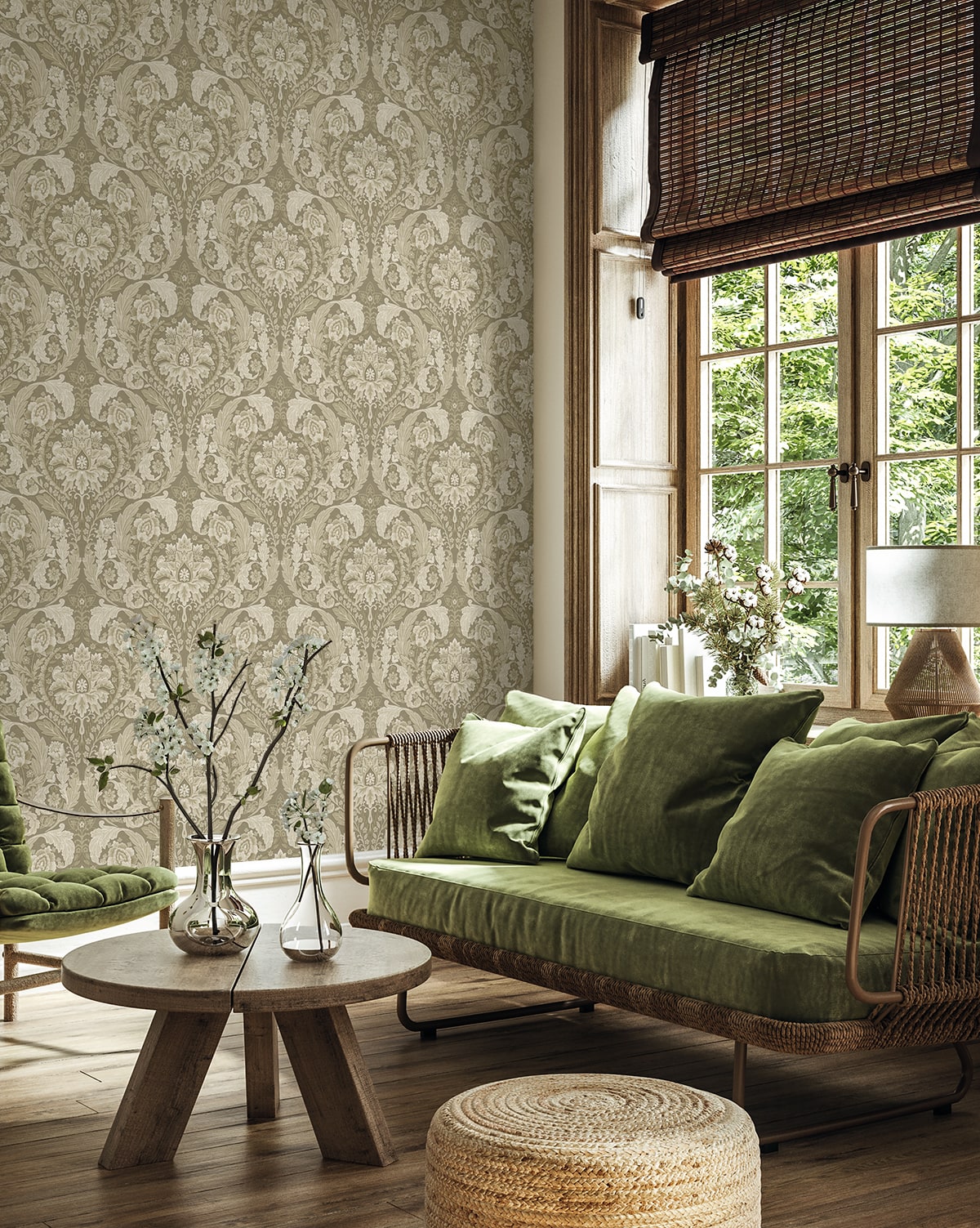 Thornton Vintage Damask Peel and Stick Removable Wallpaper