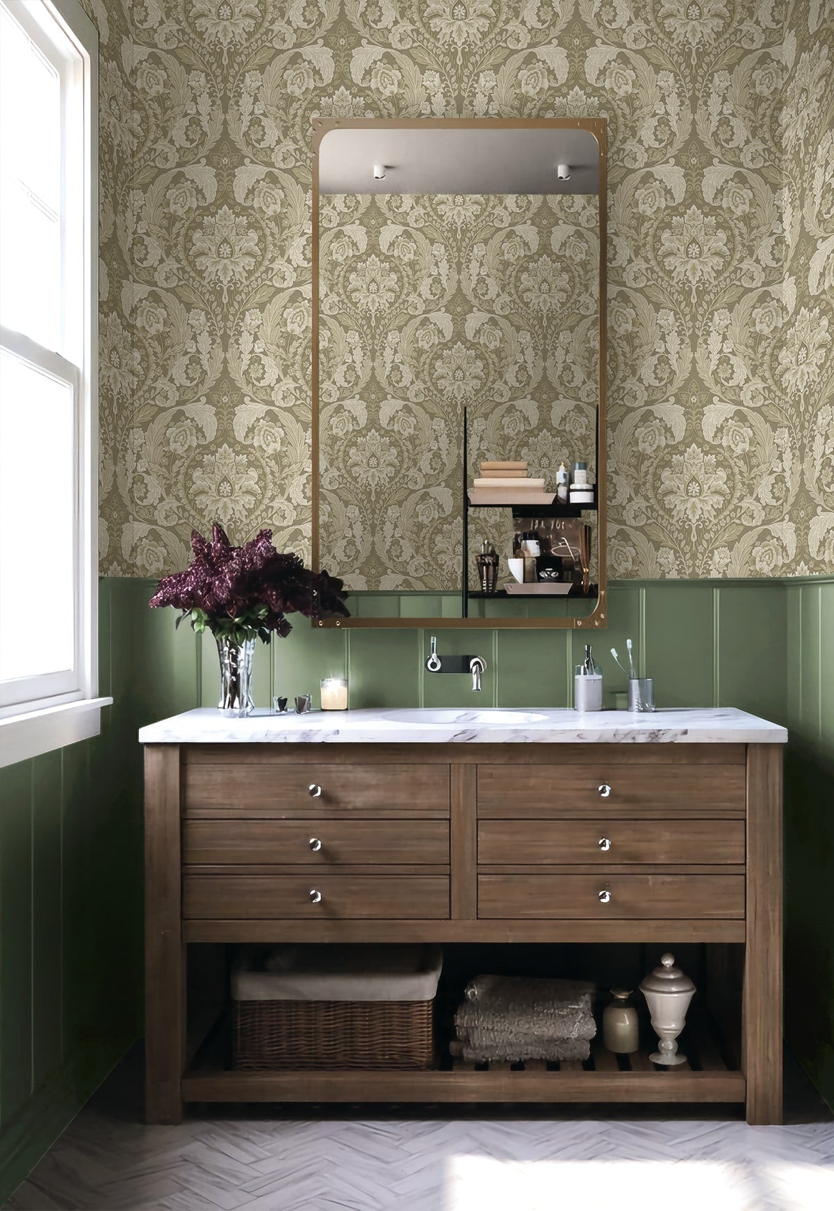 Thornton Vintage Damask Peel and Stick Removable Wallpaper
