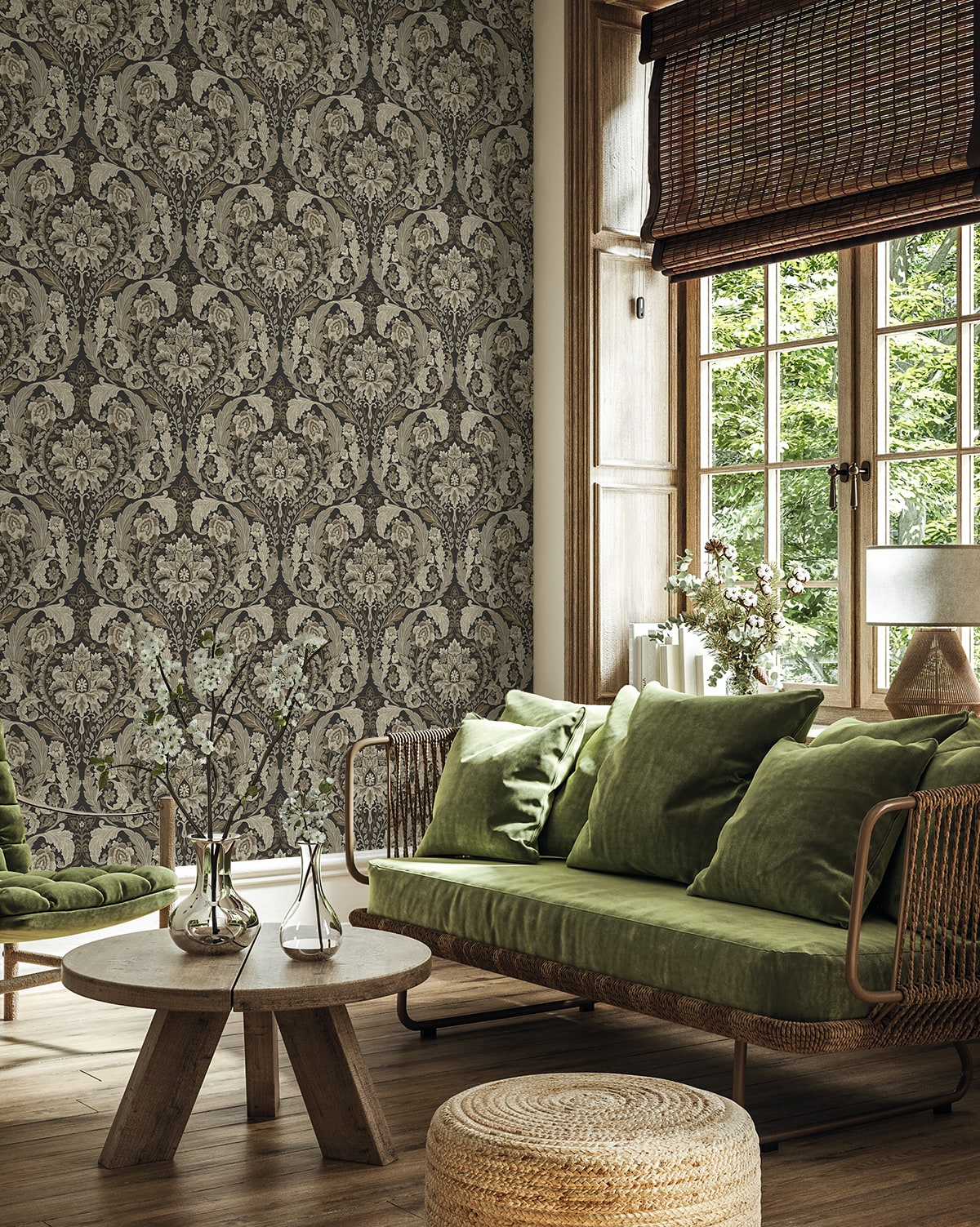 Thornton Vintage Damask Peel and Stick Removable Wallpaper