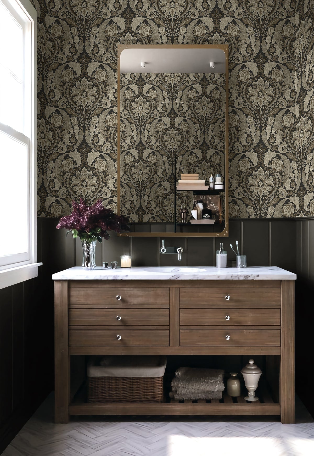 Thornton Vintage Damask Peel and Stick Removable Wallpaper