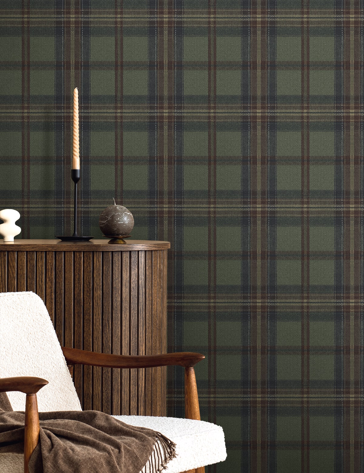 Herringbone Plaid Premium Matte Non-Woven Peel and Stick Wallpaper