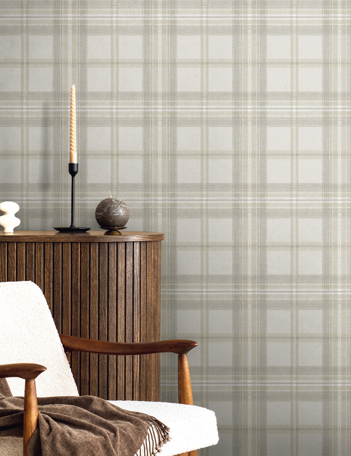 Herringbone Plaid Premium Matte Non-Woven Peel and Stick Wallpaper