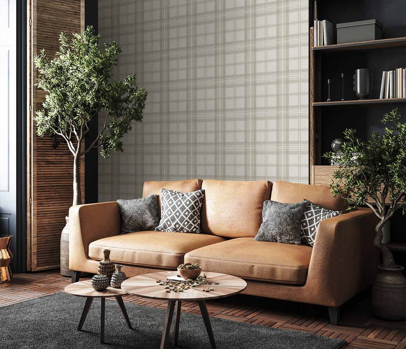 Herringbone Plaid Premium Matte Non-Woven Peel and Stick Wallpaper
