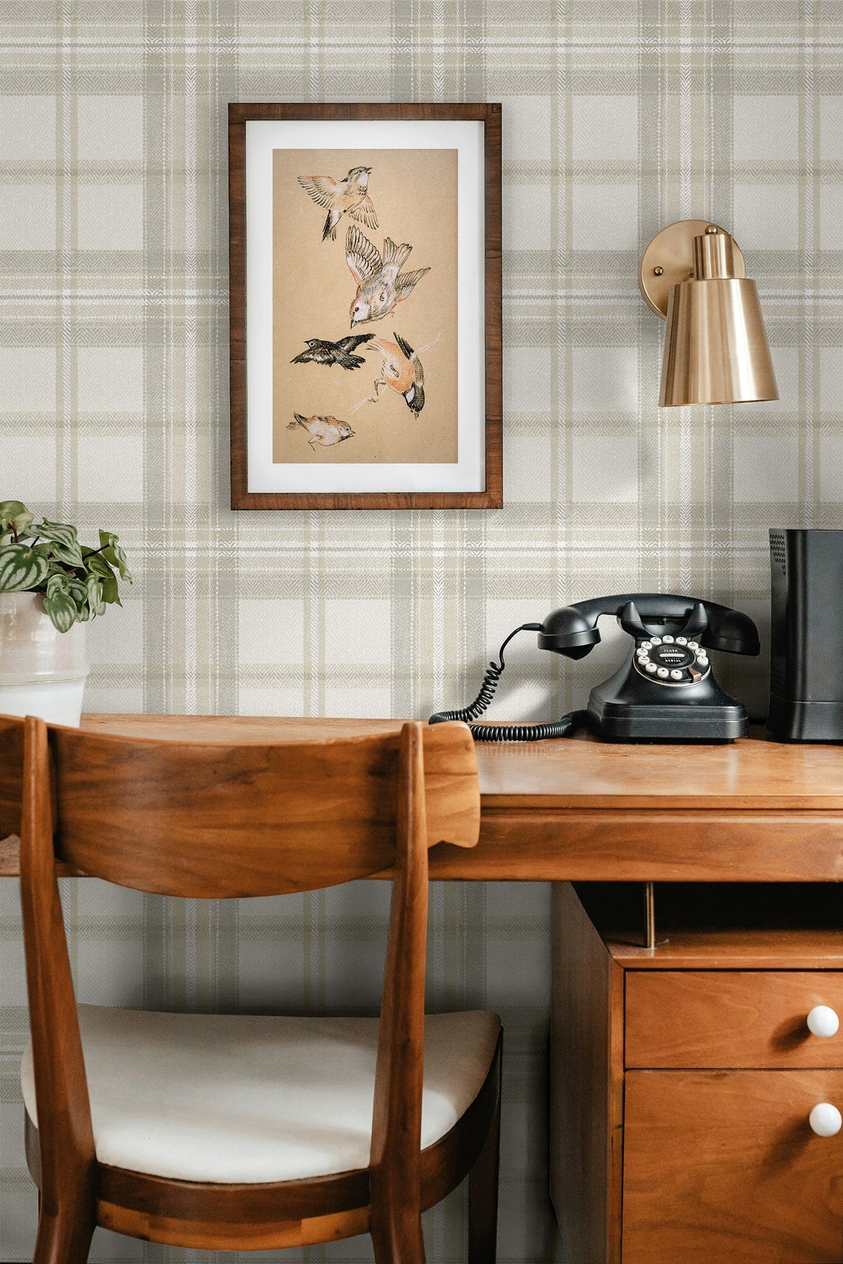 Herringbone Plaid Premium Matte Non-Woven Peel and Stick Wallpaper