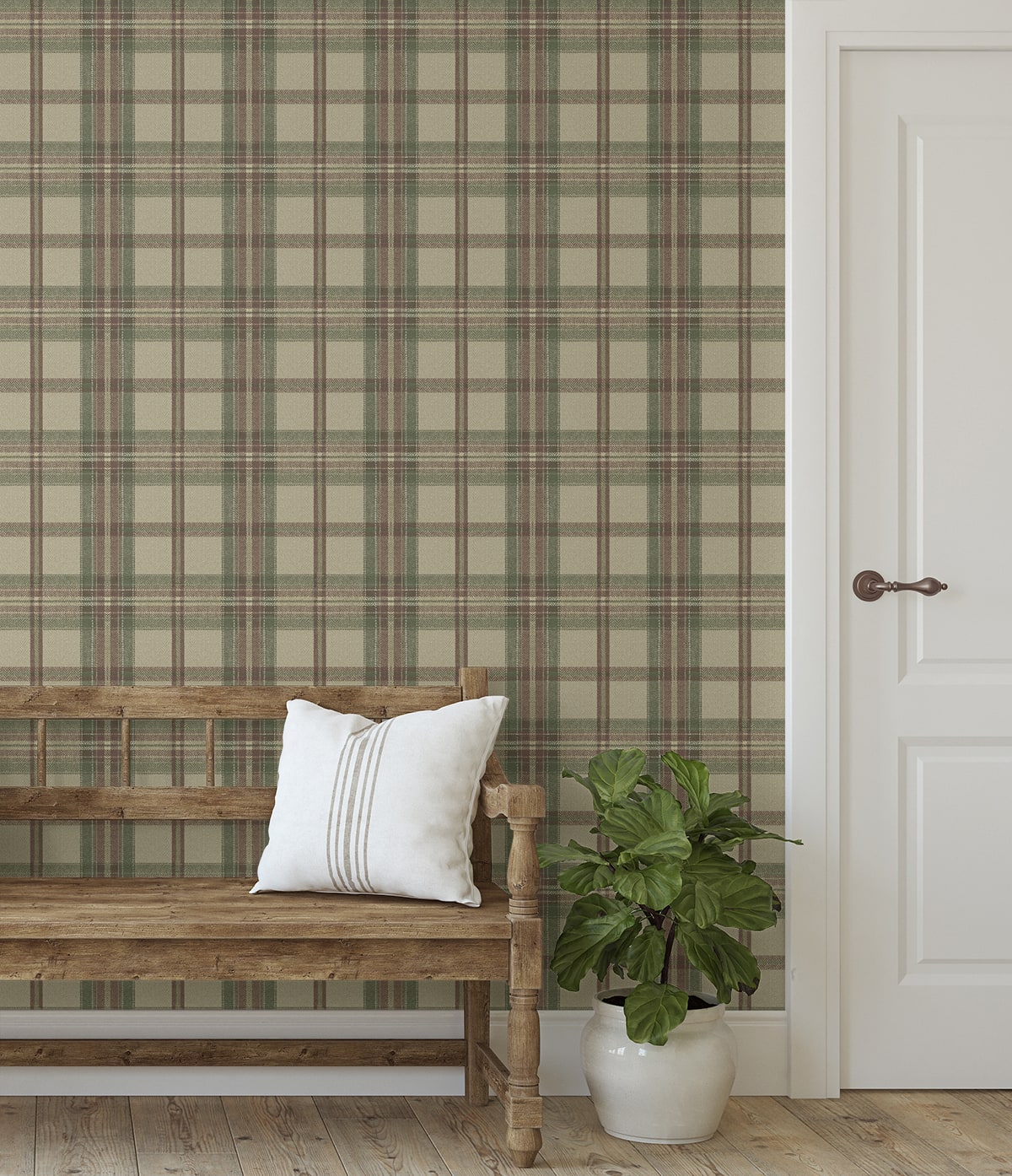 Herringbone Plaid Premium Matte Non-Woven Peel and Stick Wallpaper