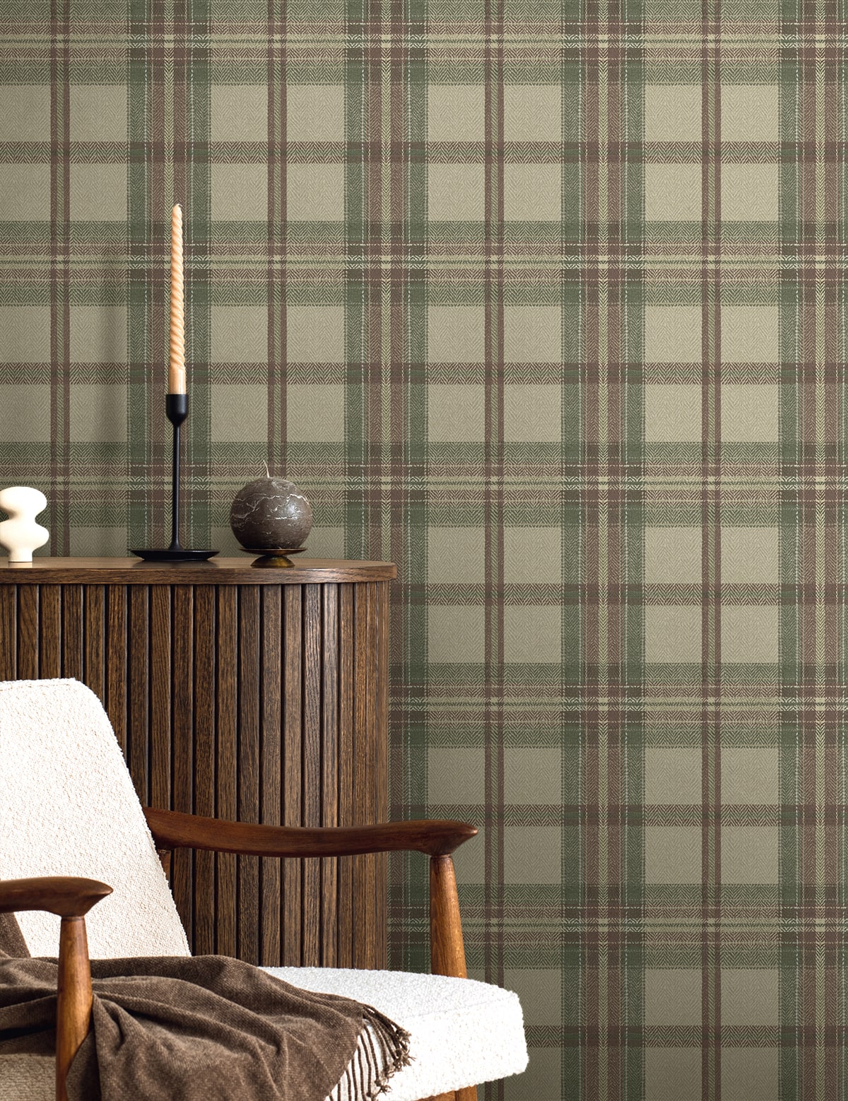 Herringbone Plaid Premium Matte Non-Woven Peel and Stick Wallpaper