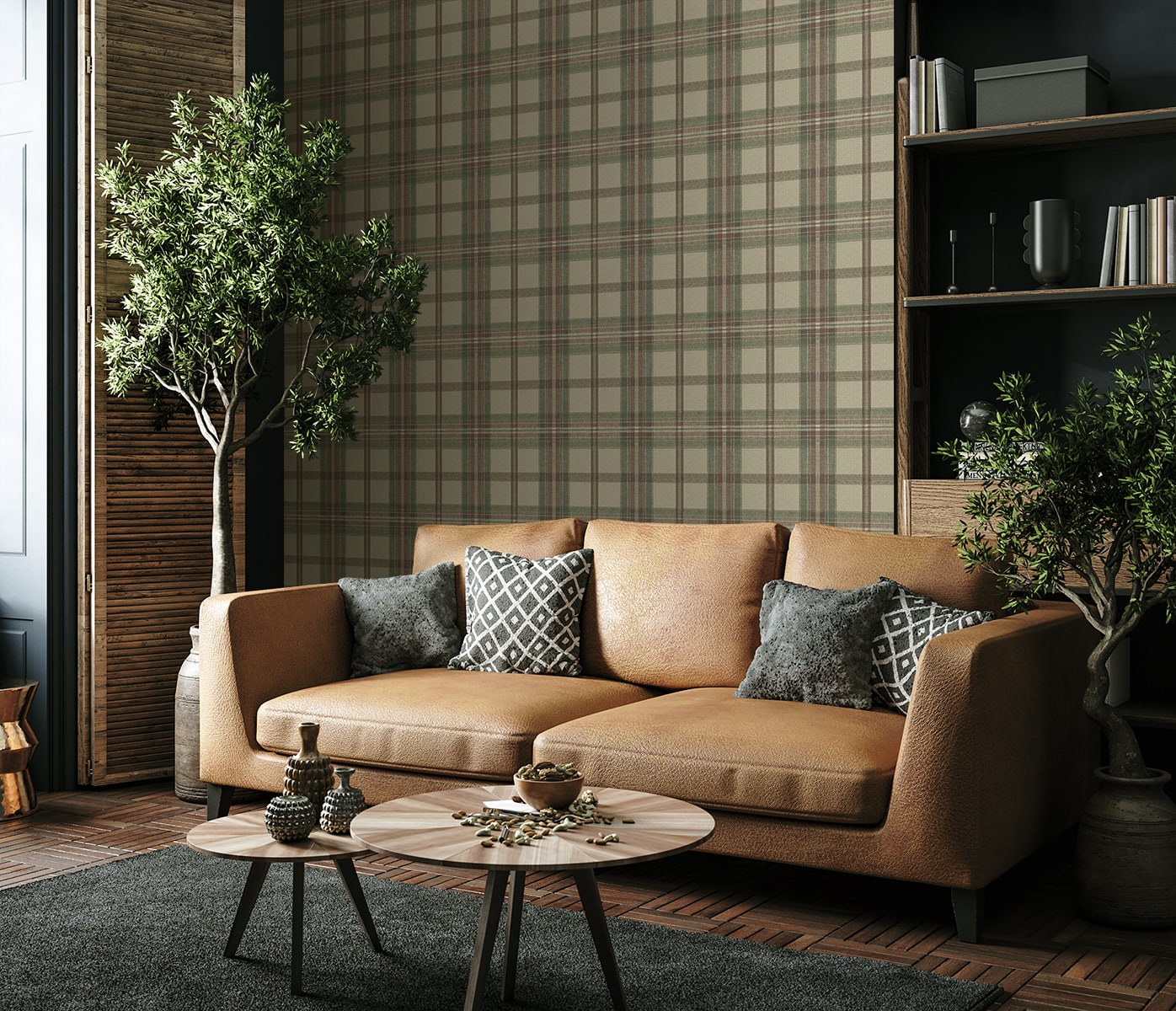 Herringbone Plaid Premium Matte Non-Woven Peel and Stick Wallpaper