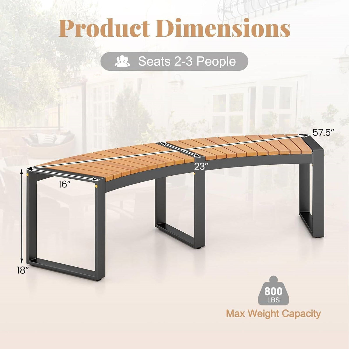 Outdoor, Metal Frame, Backless Garden Bench with Modern Arch Design