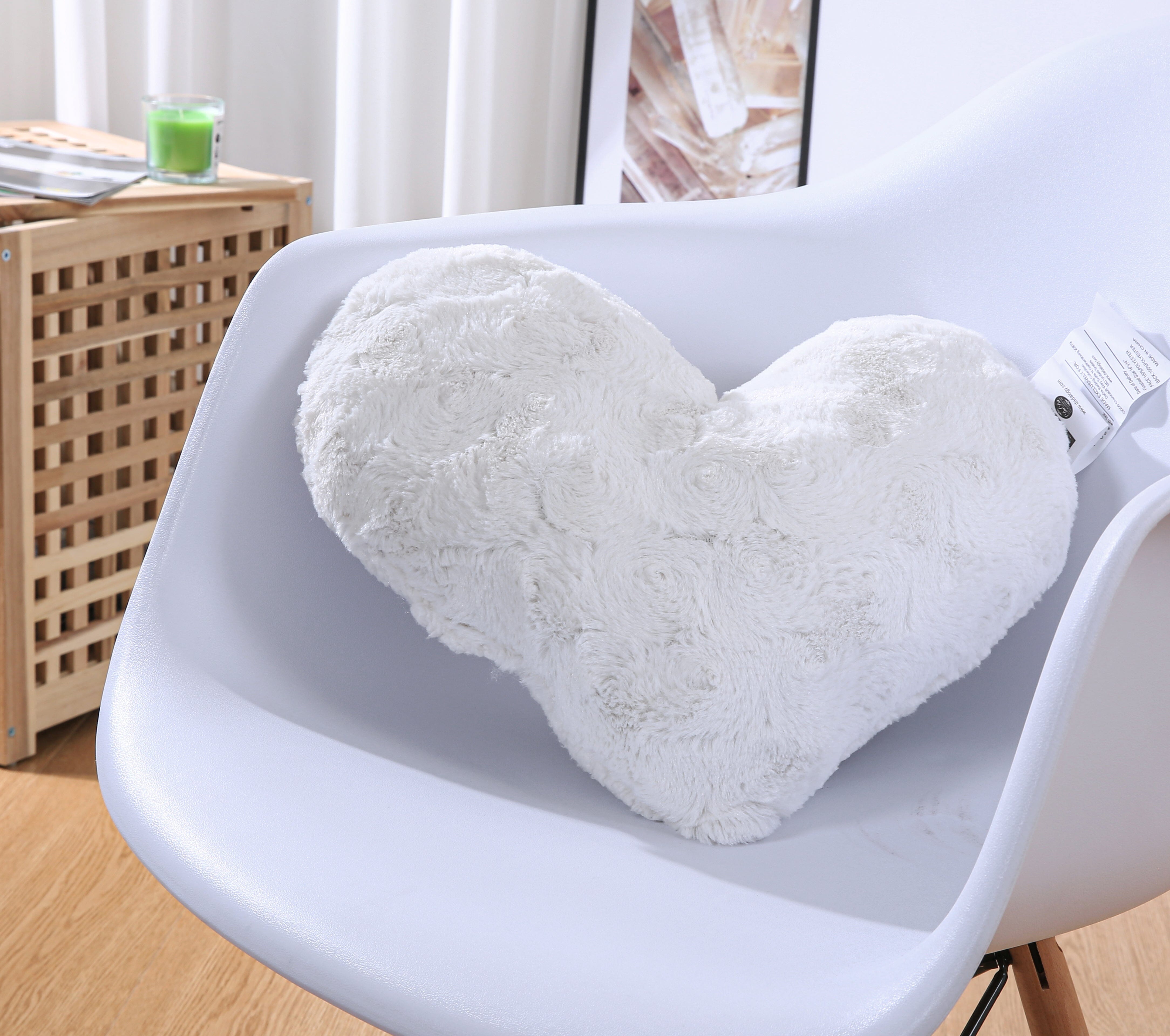 White Roses Romantic Plush Stuffed Heart Throw Pillow