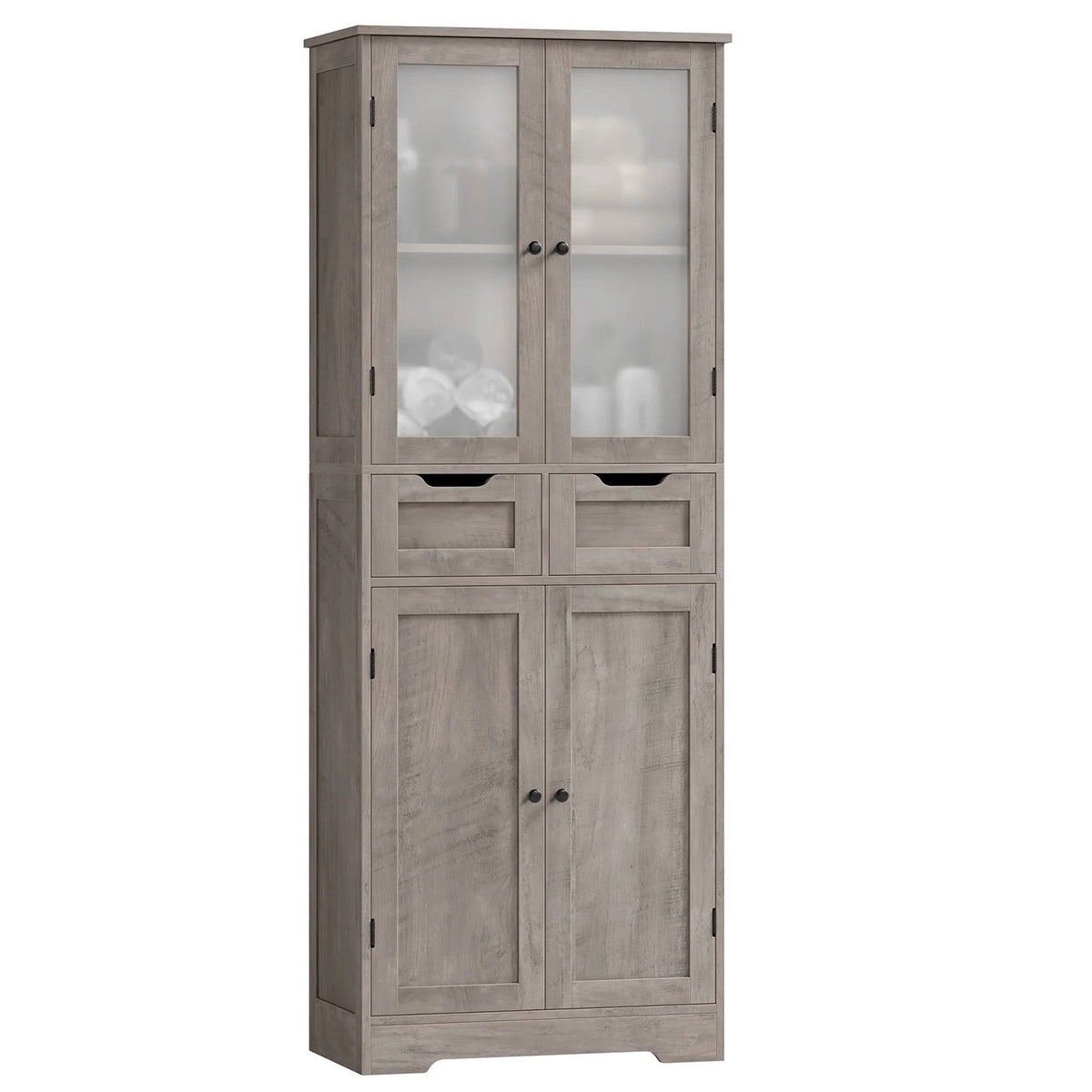 Farmhouse Bathroom Linen Cabinet with Storage Drawers in Grey