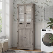 Farmhouse Bathroom Linen Cabinet with Storage Drawers in Grey