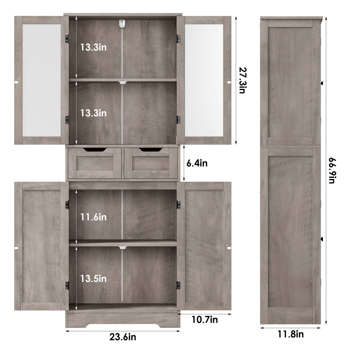 Farmhouse Bathroom Linen Cabinet with Storage Drawers in Grey
