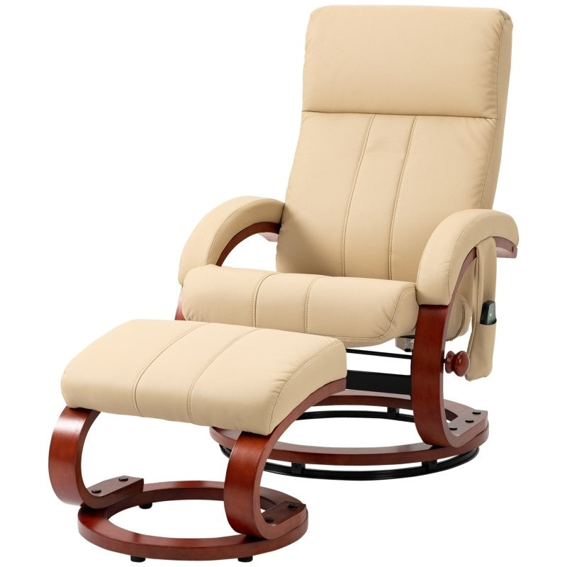 Adjustable Beige Faux Leather Electric Recliner Chair w/ Ottoman