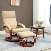 Adjustable Beige Faux Leather Electric Recliner Chair w/ Ottoman