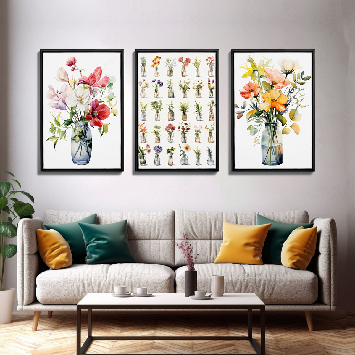 3 Piece Set, Cute Kawaii Floral Print, Wall Decor