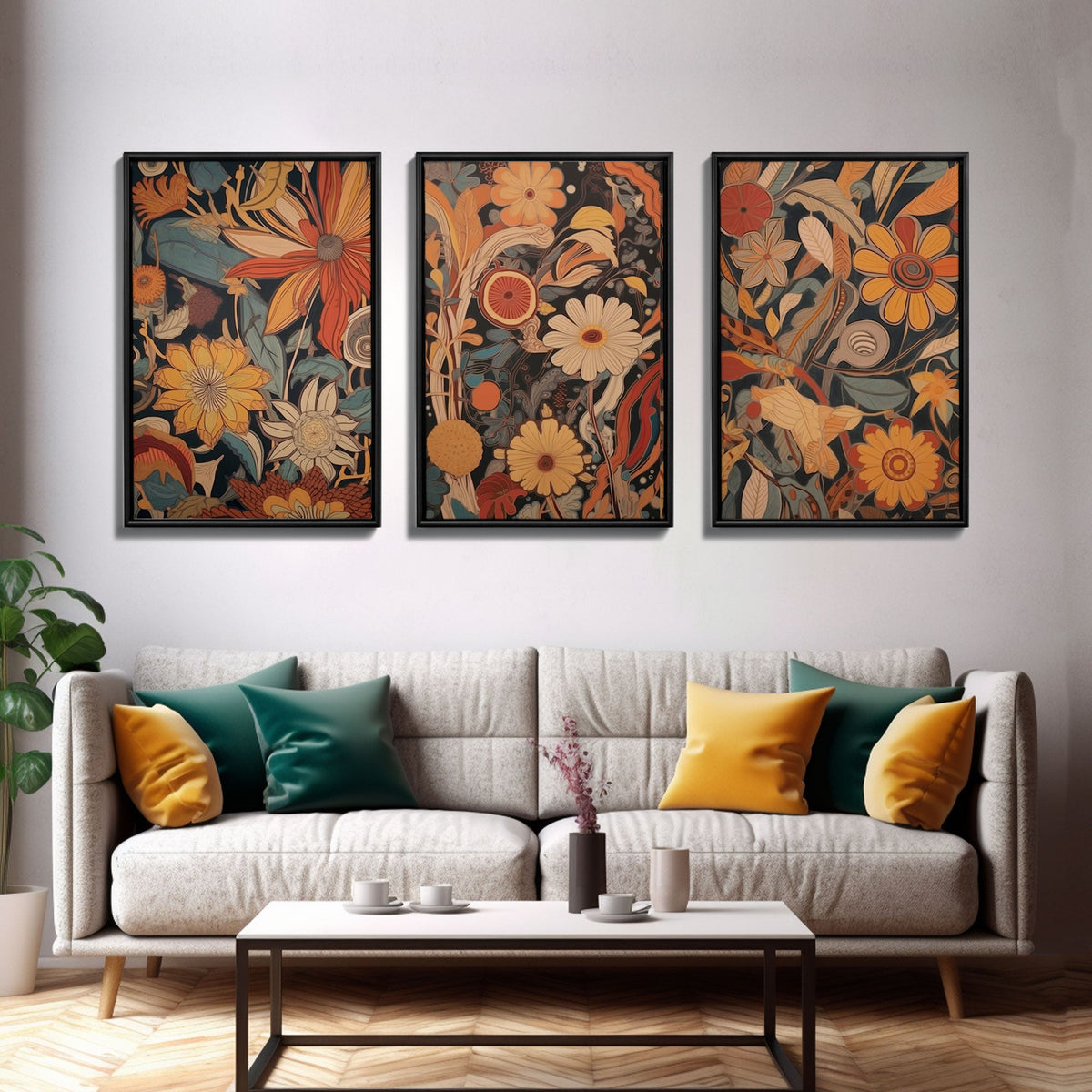 Midcentury Modern Framed Canvas Wall Art Set