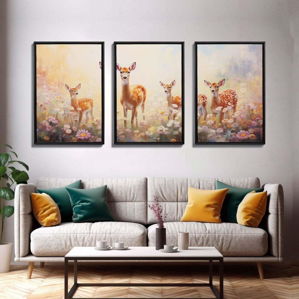 Deer Wall Art, Canvas Print, 3 Piece Wall Art