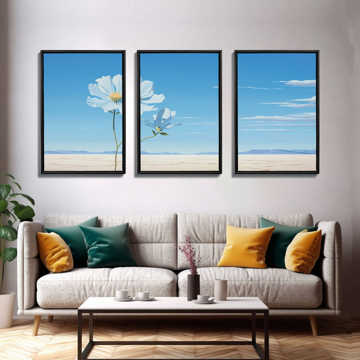 Flower Art Print, Canvas Print, 3 Piece Wall Art