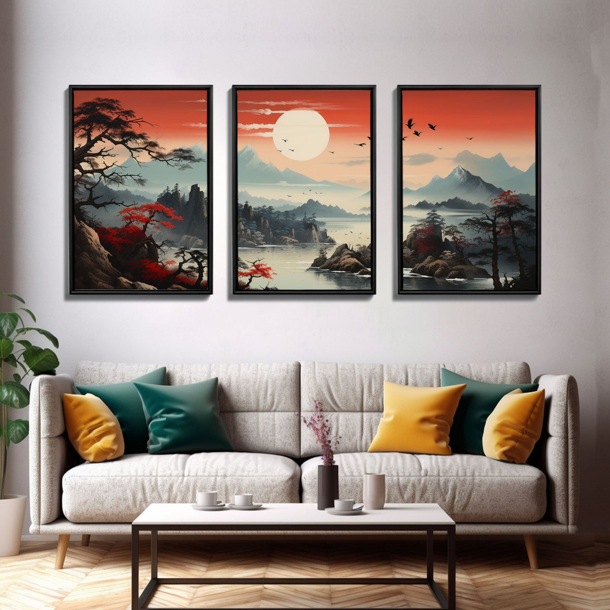 Japanese Wall Art, Mountains Print, Canvas Print, 3 Piece