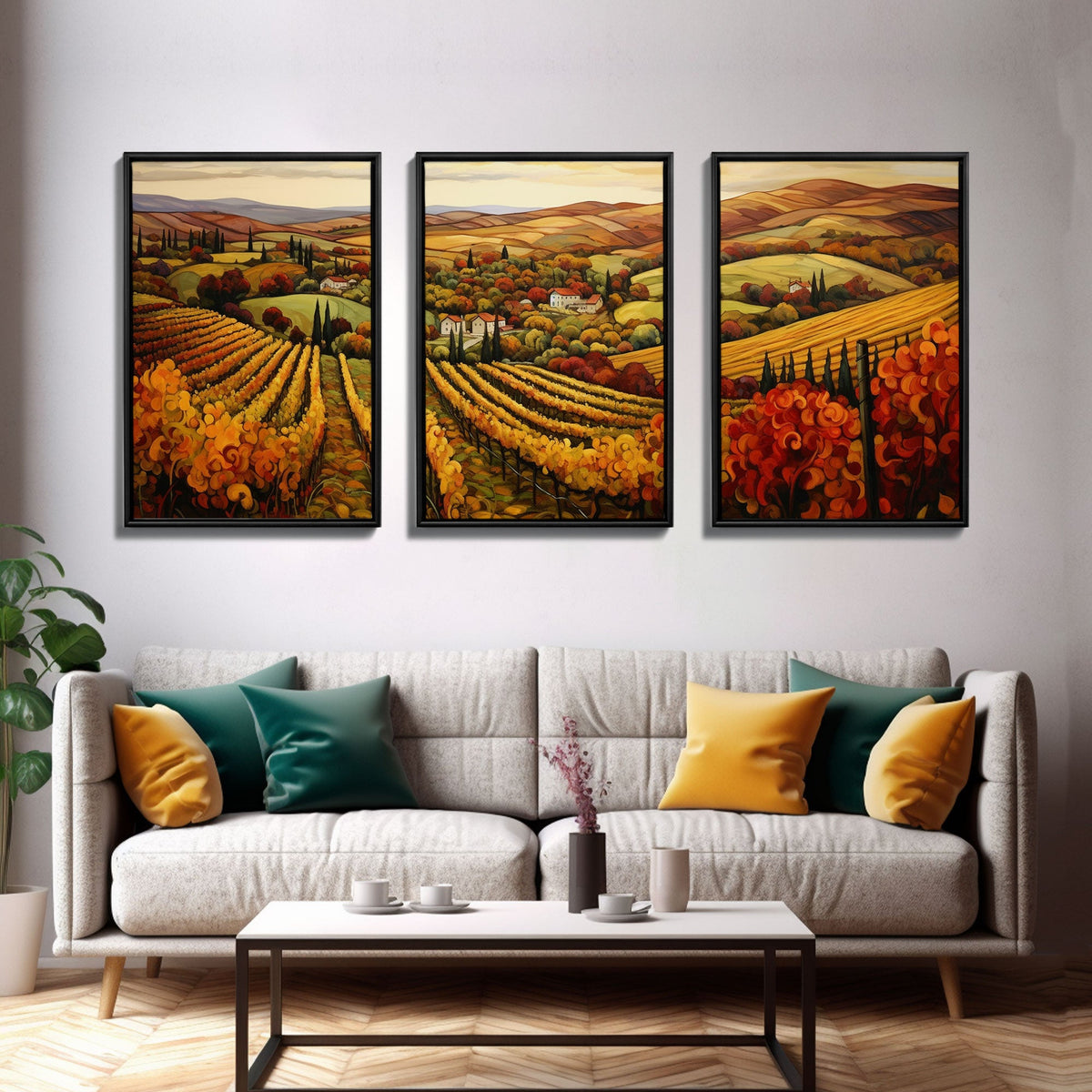 Italian Vineyard Framed Canvas Prints, 3 Piece Art