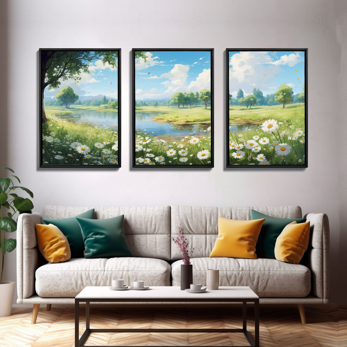 Wildflower Meadow, Canvas Print, 3 Piece Wall Art