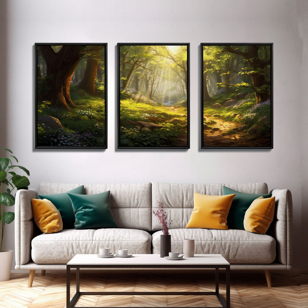 Forest Print Wall Art, Canvas Print, 3 Piece Wall Art