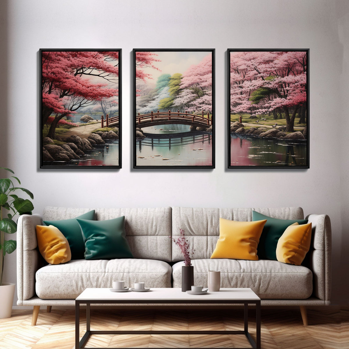 Japanese Print, Landscape Wall Art, Canvas Print, 3 Piece