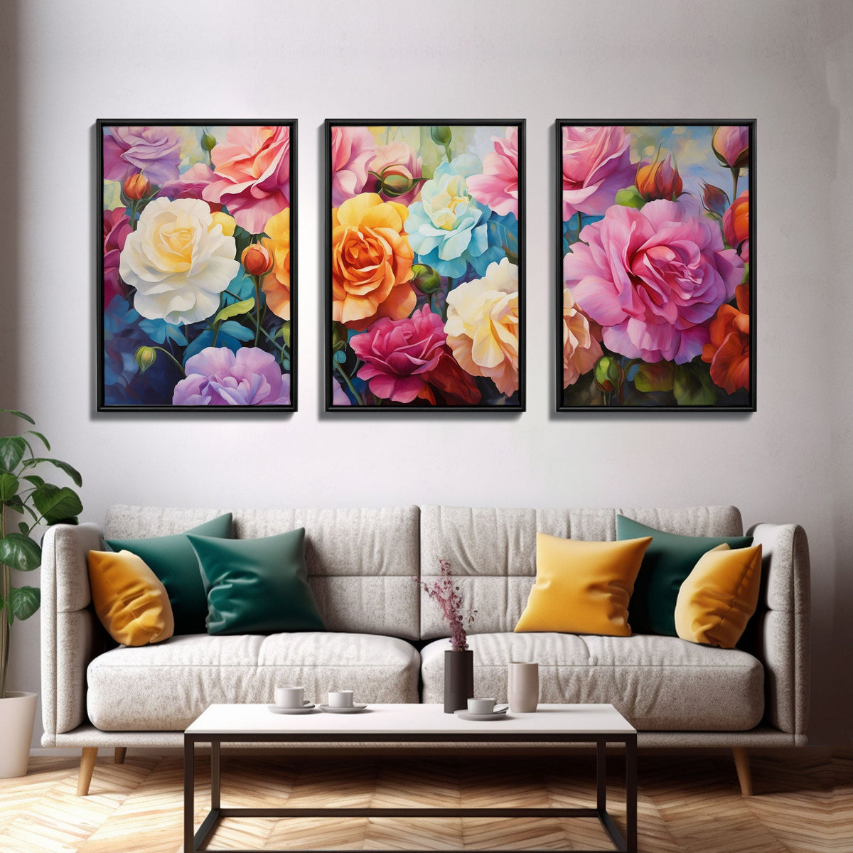 Beautiful Rose Art, Framed Canvas Print, 3 Piece Art Set