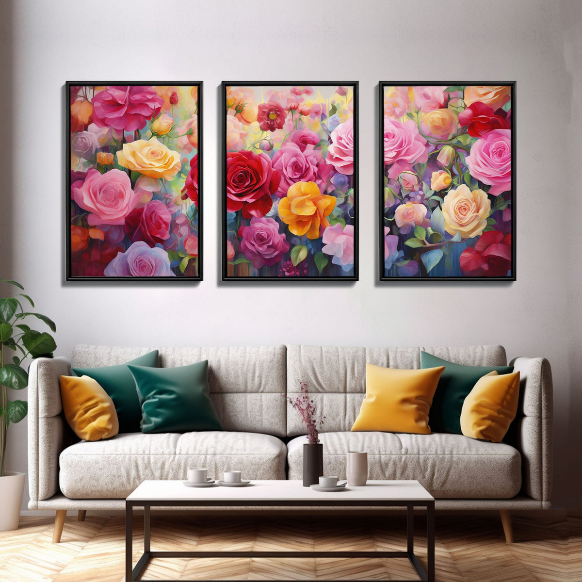Roses Wall Art, Canvas Print, 3 Piece Wall Art