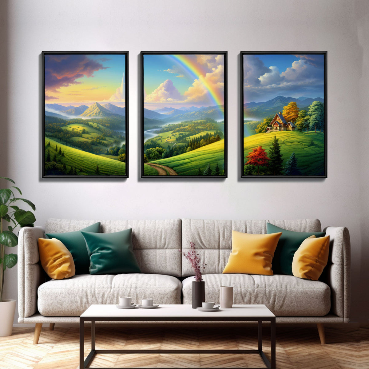 Rainbow Wall Art, Canvas Print, 3 Piece Wall Art