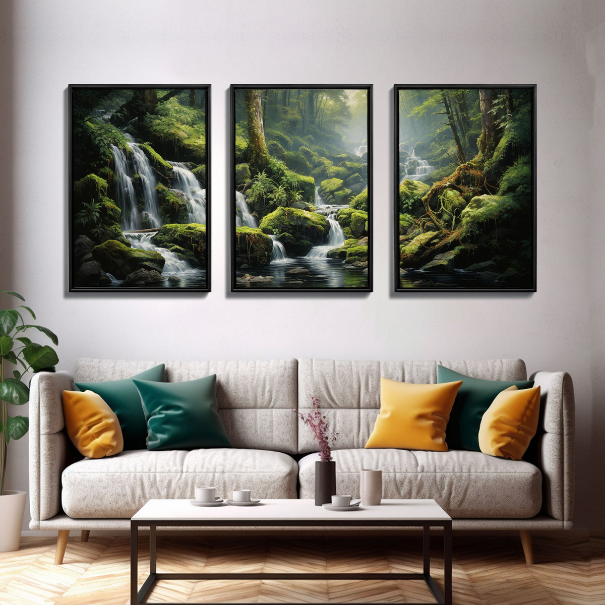 Waterfalls Wall Art, Canvas Print, 3 Piece Wall Art