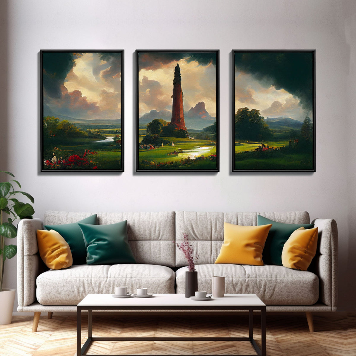 The Dark Tower, 3 Piece Panoramic Art, Ready To Hang Canvas Print
