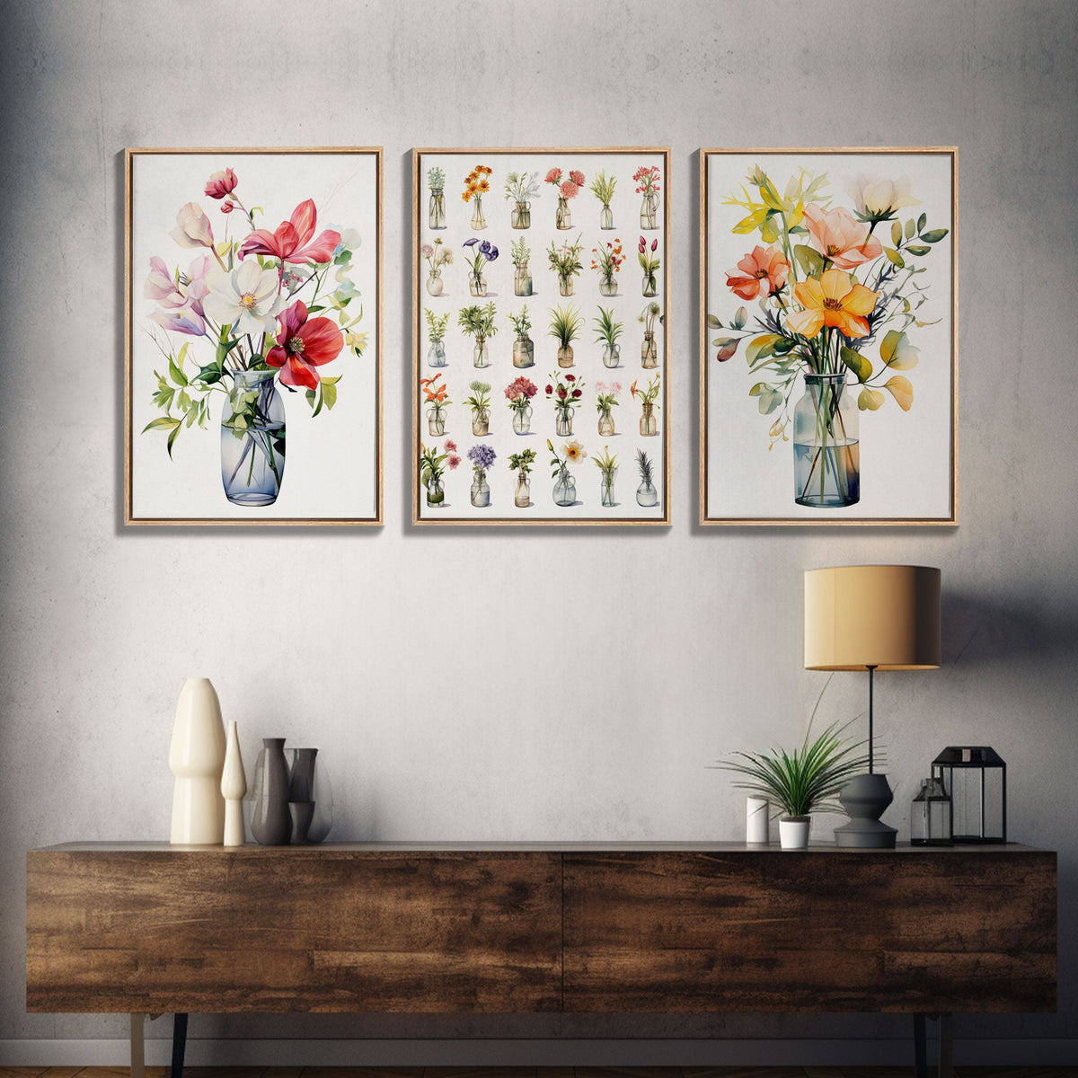 3 Piece Set, Cute Kawaii Floral Print, Wall Decor